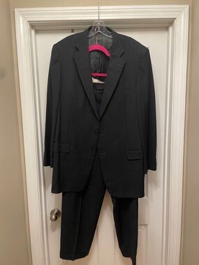 Ermenegildo Zegna Navy Pinstripe Wool Suit Jacket size 48 pants size 42x31 Italy